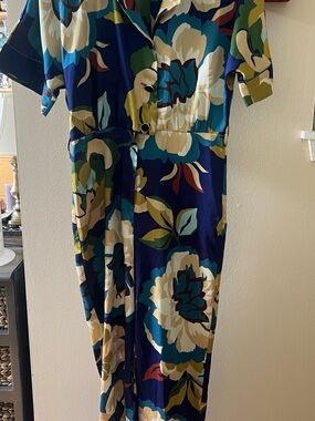 Navy and multi color button short sleeve  jumpsuit. Size L